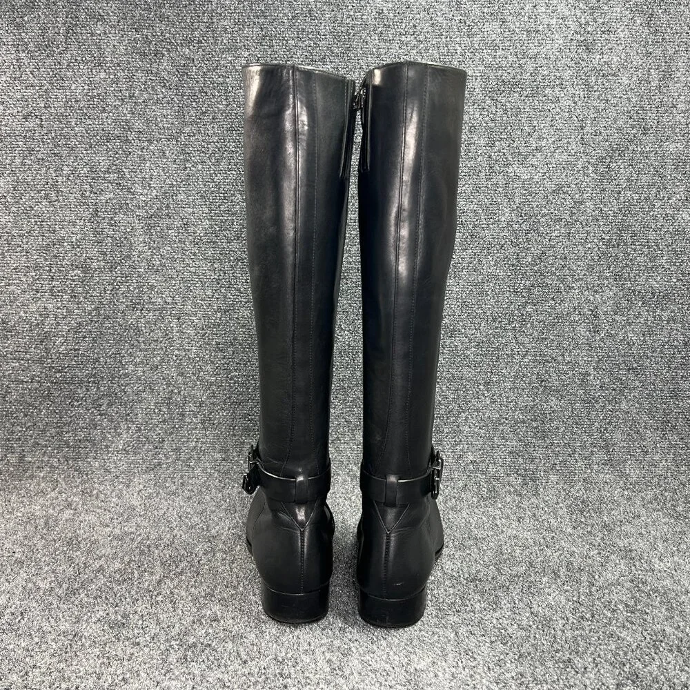 Via Spiga Tall Riding Boots Women's Size 7.5 Black Leather Buckle Knee High Boot